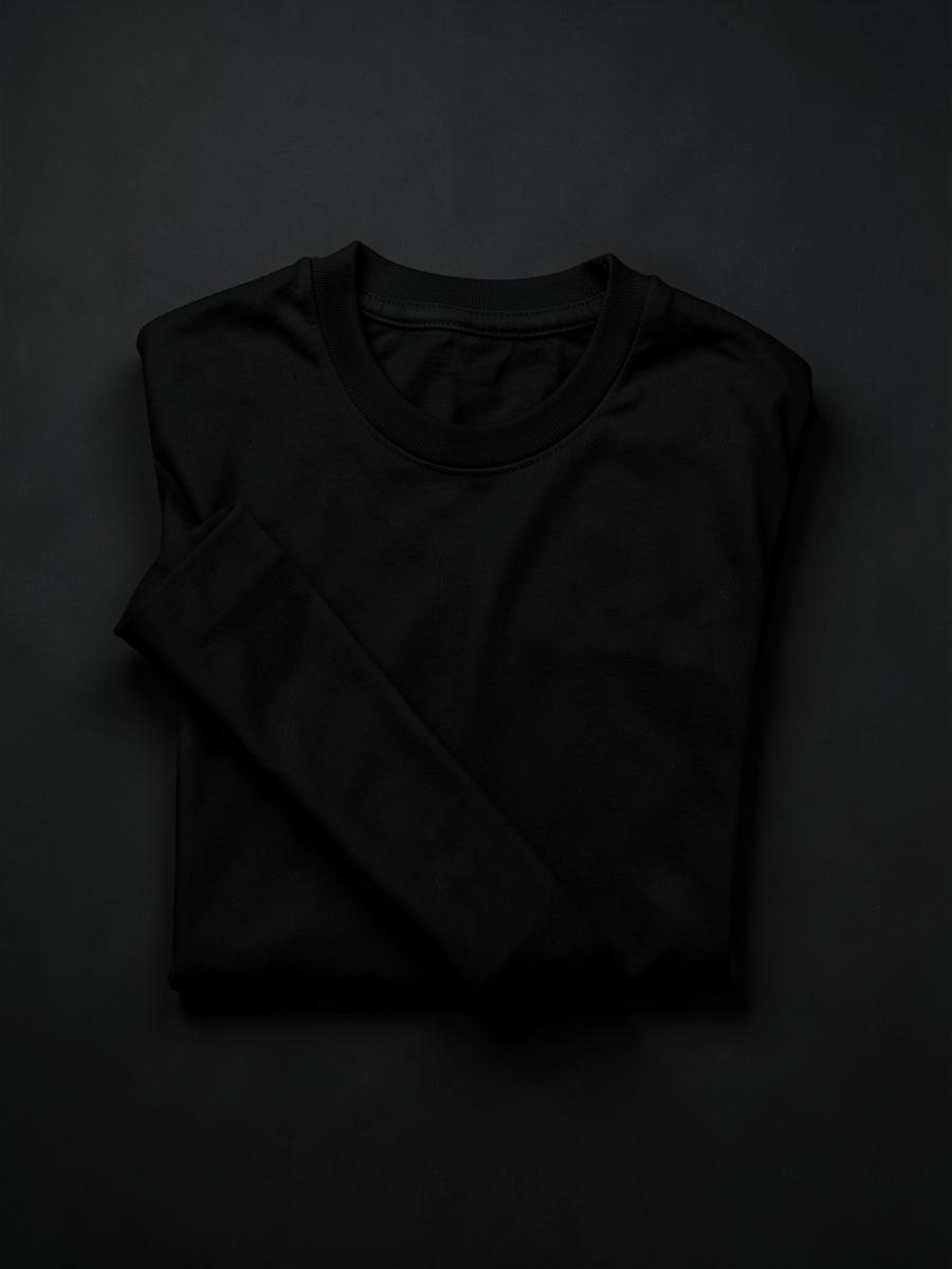 Matte black heavyweight custom t-shirt folded
